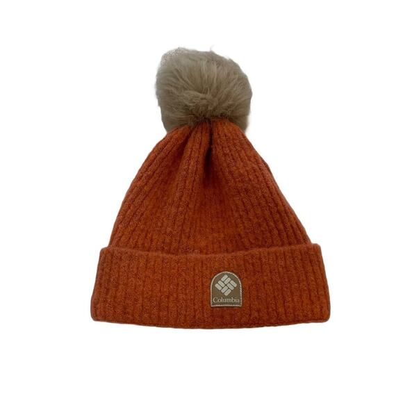 Columbia Unisex Winter Blur Pom Pom Beanie, Faded Peach, Orange, Faux Fur - Picture 1 of 5